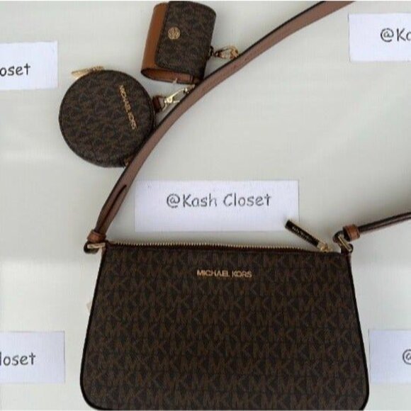 Michael Kors crossbody bag tech attached small coin purse airpod case brown - Picture 3 of 9